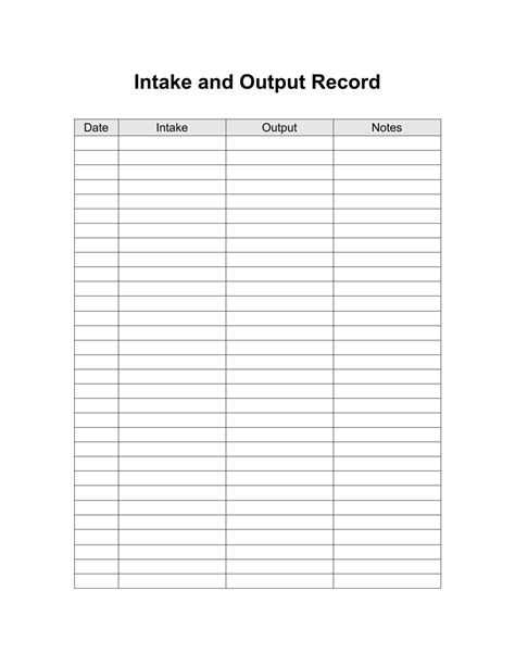 Printable Intake And Output Record